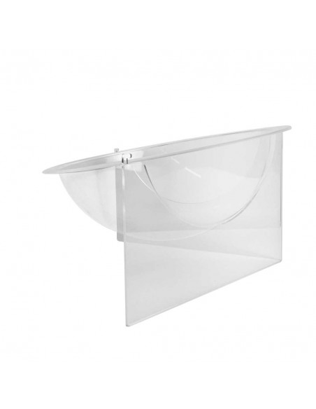 Espositore promozionale da banco con cesto in plexiglass trasparente