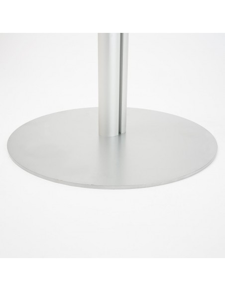 Espositore da terra con cesto in plexiglass e base tonda in metallo