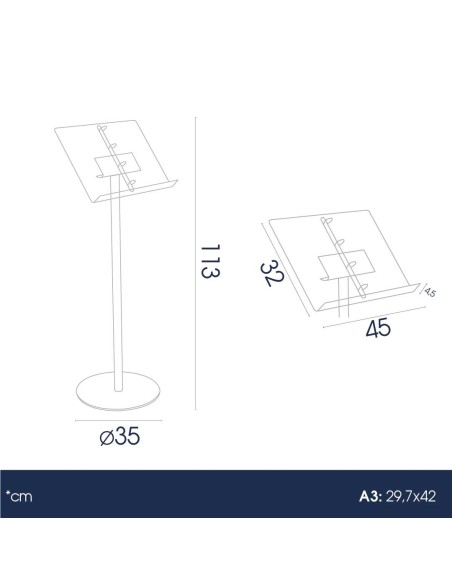 Leggio in Plexiglass da Terra A3 Orizzontale con Anelli
