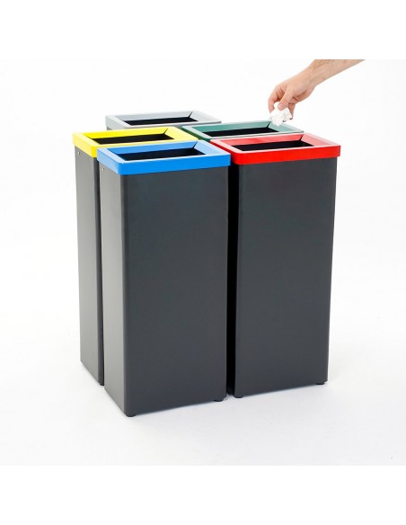 Cestino per la Raccolta Differenziata in Acciaio Nero con Coperchio