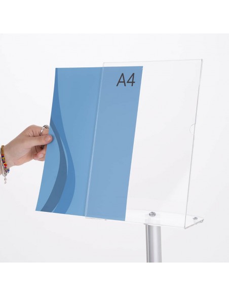 Porta Avvisi da Terra in Plexiglass Trasparente Tasca A4 Inclinata
